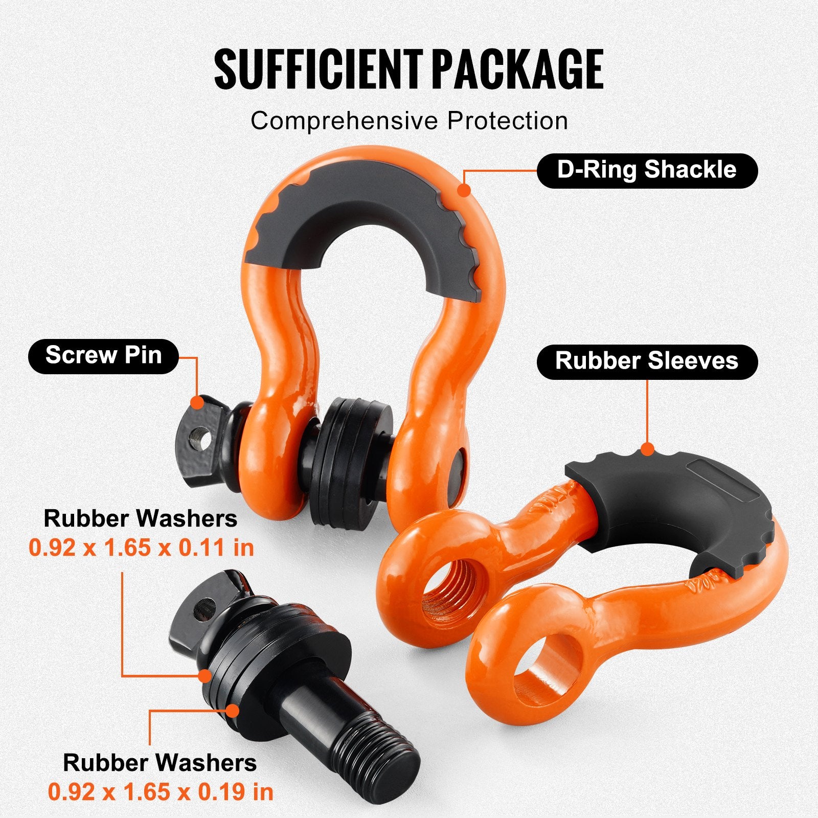 3/4" D-Ring Shackle, 2 Pack Alloy Steel Shackles 62832 Lbs (28.5 Ton) Break Strength With 7/8" Screw Pin, Isolators & Washers, Heavy Duty Off Road Vehicle Recovery Shackle For Jeep Truck, Orange
