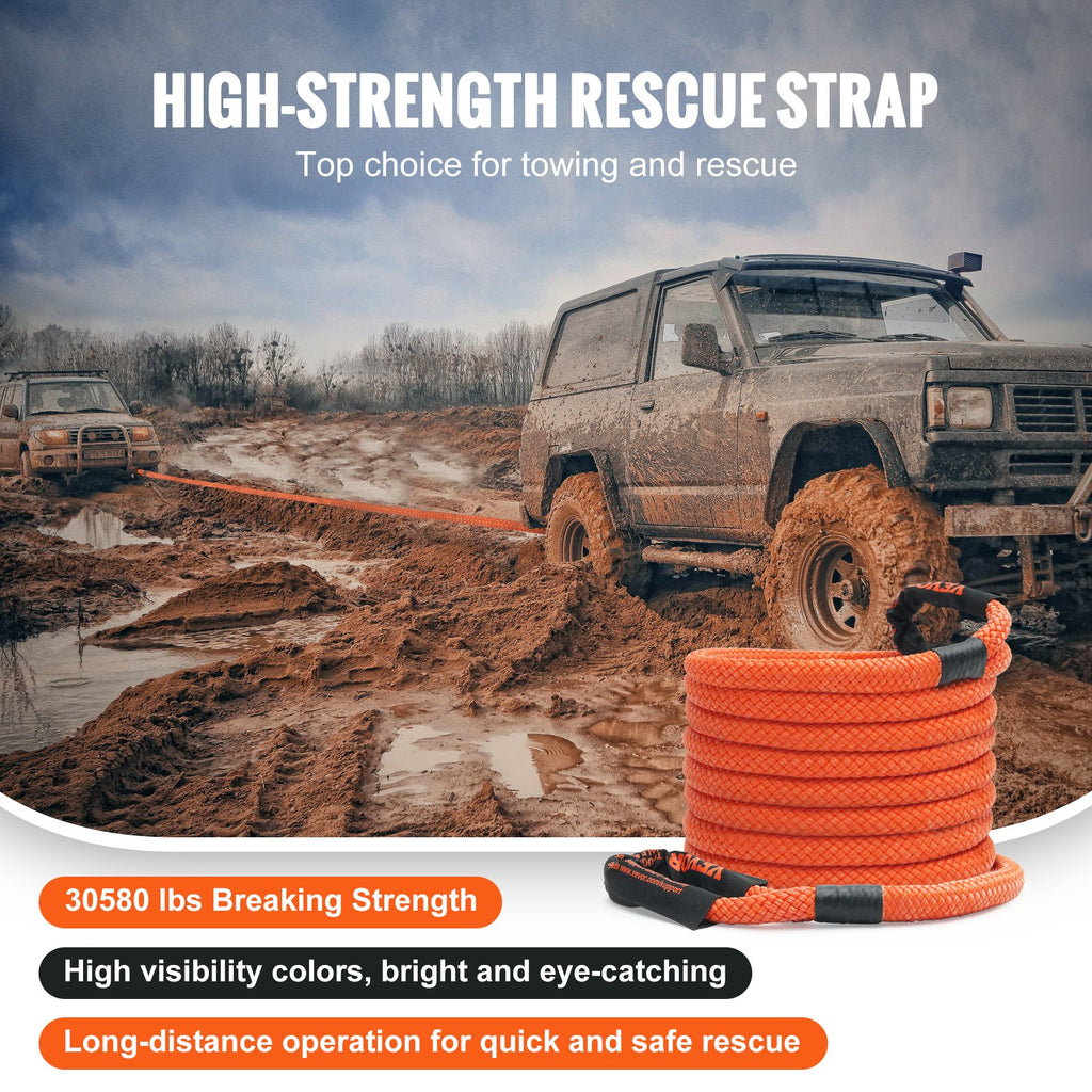 7/8" X 30' Kinetic Recovery Tow Rope 30,580lbs, Heavy-Duty Off Road Snatch Strap With 2 Soft Shackles (41750lbs) Extreme Duty 30% Elasticity Energy Snatch Strap Jeep Car Truck ATV Tractor